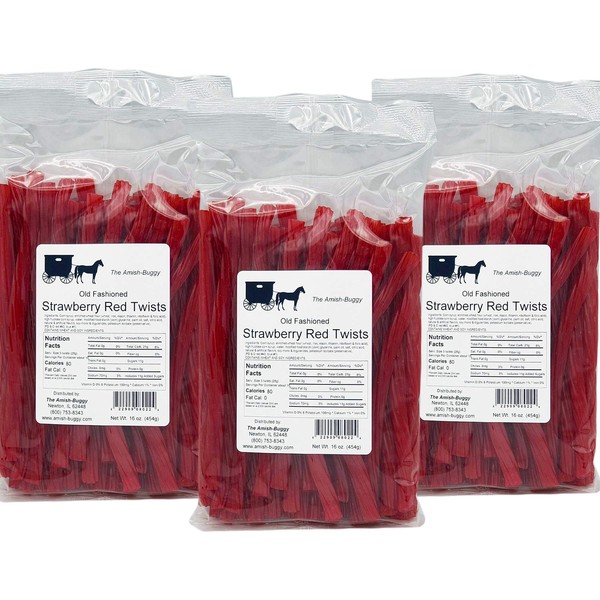 Amish Licorice Twists - Three 16 Oz Pkgs. - Strawberry Red
