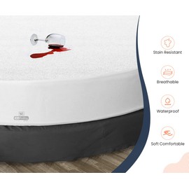 SGI 96" Diameter Waterproof Mattress Protector Pad Cover Round Bed Fitted Style Soft Terry Fabric White Fits Up to 15" Inch Deep Pocket Easy Washable Vinyl-Free