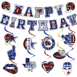 JoyAura Cowboy Birthday Party Decorations - 12 Pcs Blue Cowboy Football Banners Helmets Trophy Dallas Rugby Hanging Swirls Decor Set Sports Game Day Theme Party Supplies Favors for Ceiling Boys