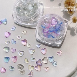 4 Boxes Heart Nail Art Charms for Valentine's Day, Mixed Size Crystal Jewelry 3D Shiny Aurora Love Heart Nails Gems Rhinestones for Women Girls Acrylic Nail Decoration Supplies, Craft DIY Accessories