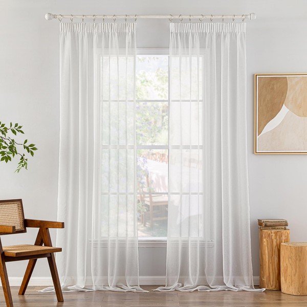 MIULEE Curtains with Ruffle Tape, Set of 2, White Curtain
