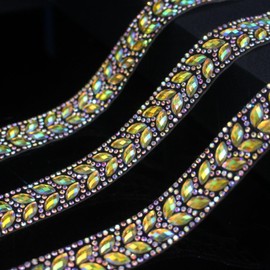 3 Yard Rhinestone Trim Chain, Yellow Ab Crystal Beads String Diamante Ribbon Bling Strips Sewing Fringe Tassel Sewing for DIY Party Wedding Bouquet Dress Decoration Bridal Costume Embellishment