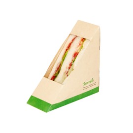 Restaurantware-Sustain 4.8 x 4.8 x 2 Inch Triangular Paper Sandwich Containers, 50 Disposable Take Out Food Containers - PLA lining, Clear PLA Window, Bamboo Paper Containers, Compostable, Greaseproof