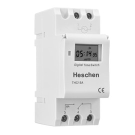 Heschen Digital LCD Power Weekly Programmable Timer Relay Switch, THC15A, AC110V, 16Amp, SPST, 35mm DIN Rail
