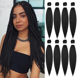 Braiding Hair Pre Stretched 18 Inch 8 Packs Professional Synthetic Braiding Hair for Box Braids/Twists/Crochet Braids No Itch Hot Water Setting Soft Yaki Texture (1B#)
