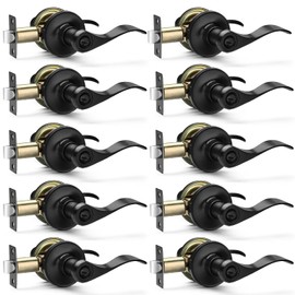 10 Pack Matte Black Door Handles Privacy Door Levers, Heavy Duty Bed and Bath Door Locks Interior Door Knobs, Reversible Keyless Wave Lever Door Handles
