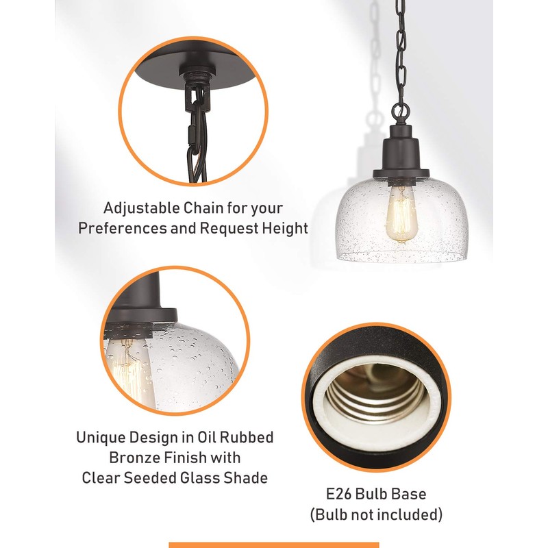 EAPUDUN 1-Pack Farmhouse Pendant Light, 1-Light Industrial Hanging Light Fixture