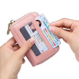 imeetu Rfid Credit Card Holder,Genuine Leather Businese Card Case,Rfid Blocking Wallet for Women & Men, Max - Pink, Small, Classic