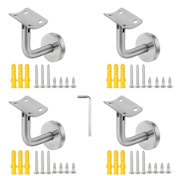 4pcs Adjustable Stainless Handrail Brackets,Stairway Hardware Railing Brackets,with Mounting Screws
