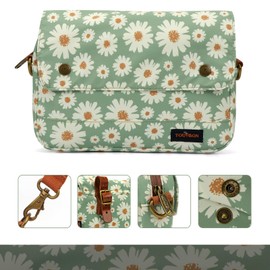 TOURBON Canvas Bike Handlebar Bag for Bicycle, Cycling Saddlebag Bike Frame Pouch with Shoulder Strap - Light Green with Flower