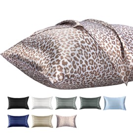 Lirex Satin Pillowcase for Hair and Skin, Silk Satin Pillowcase 2 Pack, King Size Pillow Cases Set of 2, Silky Pillow Cover with Zipper Closure, Cream Leopard, King (20" x 36")