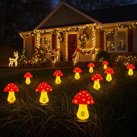 Thanksgiving, Christmas and Holidays Yard/Garden Decorations, Ourdoor Warm-House Mushroom Solor LED Light for Garden Pathways, Patios, Flower Beds, or Balconies