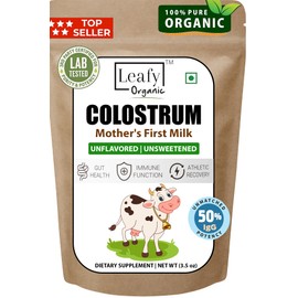 Leafy Organic Colostrum Powder (100Gram) 3.5 oz Grass Fed, Gut Health Bloating Immunity Skin & Hair, Gluten & Fat Free (3.5) oz
