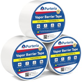 PURTERIA Vapor Barrier Tape with Release Liner, 9 Mil Easy-to-Use Polyethylene Moisture Vapor Barrier Seam Tape for Crawl Space, Repairs, Underlayment, Waterproof, 3.6" x 180', 3 Rolls