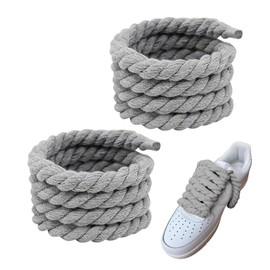 Rope Laces, Thick Shoelaces, Round, Chunky Laces, Cotton Rope, Cotton Cord, for Replacement Rope Laces Air Force 1, Shoe Laces 8 mm (150 cm), DIY Shoelaces, Tear-Resistant Tying Shoelaces, gray