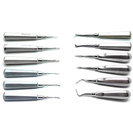 12 Pcs Dental Extraction Elevators Straight Curved Cogswell Cryer Spear Crane Apical Root Tip Pick Instruments