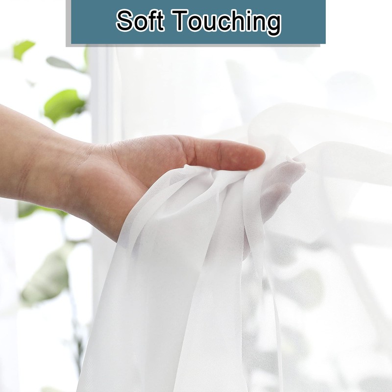 Lecloud Short Sheer Curtains 54 Inches Length 2 Panels, Light
