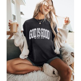 God is Good Shirt Christian Shirts for Women Oversized Jesus Religious Gift Tops Bible Verse Inspirational Tee Gray