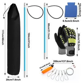 Lasnten 14 Pcs Hawaiian Sling Fishing Spear Set Set Fiberglass Pole Spear with 3 Prong Tips, Diving Lobster Knife with Holster 2 Sheath 2 Pairs Leg Straps Fish Buckle for Diving Spearfishing