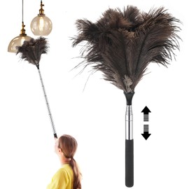 Extendable Feather Duster, 120cm Ostrich Feather Duster Extendable and Reusable, for Cleaning High Ceilings Lights, Cupboards, Home, Car, Office