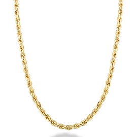 Miabella Solid 18K Gold Over Sterling Silver Italian 2mm, 3mm Diamond-Cut Braided Rope Chain Necklace for Men Women, 925 Sterling Silver Made in Italy (3mm, Length 18 Inches(women's average length))