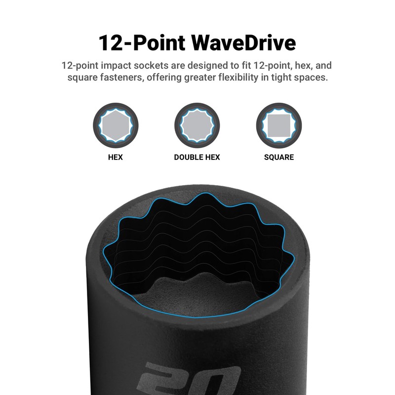 Capri Tools 21 mm Deep Impact Socket, 3/8-Inch Drive, 12-Point,