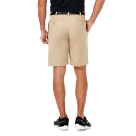 Haggar Men's Cool 18 Pro Straight Fit Pleated Front 4-Way Stretch Expandable Waist Golf Performance Short, Khaki, 38
