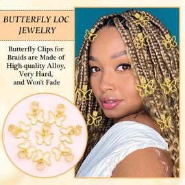 SAWINDA 12PCS Butterfly Hair Jewelry for Braids Gold Hair Cuffs Hollow Braid Charms Hair Clips Pendants Dreadlock Hair Accessories Hairstyle Decoration for Women