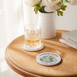 Hoomey Set of 6 Fall Coasters with Holder, Absorbent Ceramic Drink Coasters, Blue Pumpkin Truck Coasters, Fall Decorations