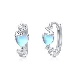 Heart Hoop Earrings for Women 925 Sterling Silver Small Hoop Earrings with Heart Opal Moonstone Heartbeat Earrings Gift for Wife, Girlfriend, Girls, Sterling Silver