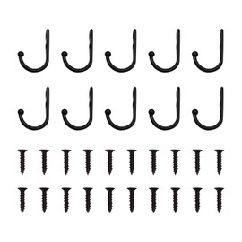 Amissz Screw Hooks, Pack of 10 Coat Hooks, Wall Hooks, Black, Coat Hooks Wall with 20 Screws for Door, Bedroom, Bathroom, Wardrobe, Living Room