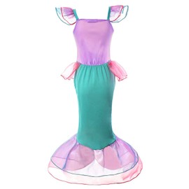RuuYiicoco Princess Mermaid Costume for Girls Party Dress up with Wig Crown Jewelry (7-8 Years, Pink)