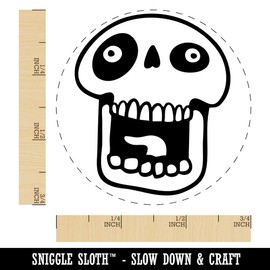 Laughing Silly Cartoon Skull Bones Character Self-Inking Rubber Stamp Ink Stamper for Stamping Crafting Planners - 3/4 Inch Small - Red Ink