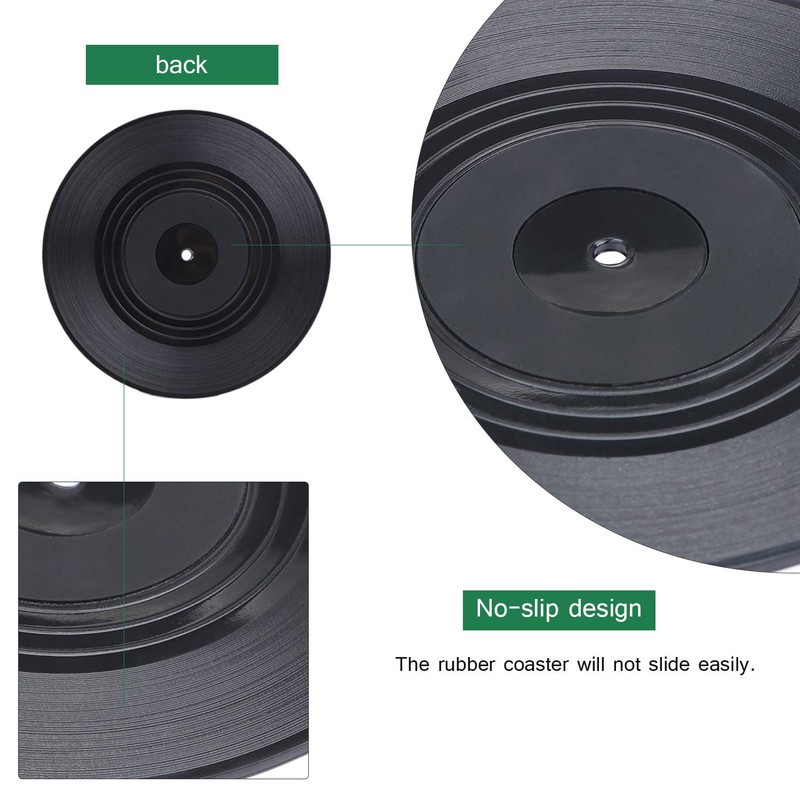 BEEK 5UMI 6PCS Retro Vinyl Record Coasters with Holder Cup