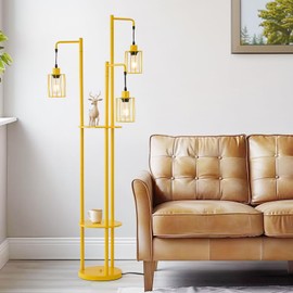 workluurop Dimmable Floor lamp with Tray，Industrial Farmhouse Floor Lamp Adjustable Angle，3 Light Rustic Standing Tall Lamp for Living Room, Bedroom and Office （Bulbs Included）