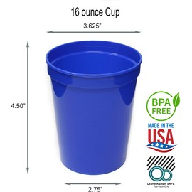 Rolling Sands 16 Ounce Reusable Plastic Stadium Cups Blue, 8 Pack, Made in USA, BPA-Free Dishwasher Safe Plastic Tumblers