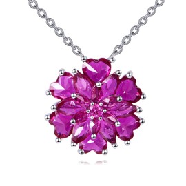 YFN Flower Birthstone Necklace for Women Sterling Silver Red Cubic Zirconia Pendant Ruby Flower Jewellery July Birthday Gifts for Her Wife Mom Daughter