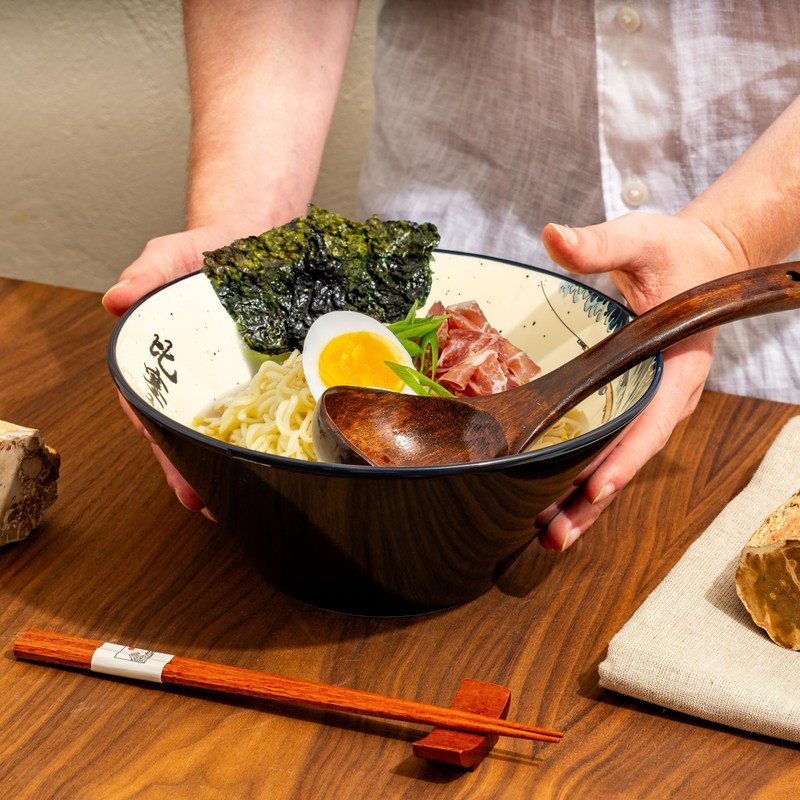 BICETTO Japanese Ramen Bowl Set with Great Wave Design -