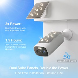 2K Solar Security Cameras Wireless Outdoor-2.4/5Ghz WiFi Cameras for Home Security, AI Motion Detection, Color Night Vision, SD Card/Cloud Storage, Waterproof, Work with Alexa/Google Home (4 Cameras)