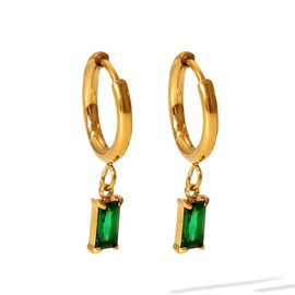 Small Gold Hoop Earrings With Green Drop, Titanium steel Gold Hoops Hypoallergenic Jewelry For Women (Green, One size)