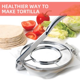 Tortilla Press 8 Inches Heavy Duty Flour Tortilla Press Aluminum Alloy Pre-Seasoned Roti Maker with Handle for Corn / Dough / Pizza / Pie / Flour Tortilla