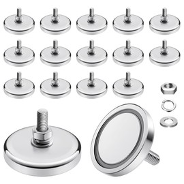 INMOZATA Neodymium Round Magnet with M6 Male Threaded Stud Strong Magnetic Mount 150lb Magnetic Base for Lighting, Camera and Other Brackets(16 Pieces 150lb Magnet)