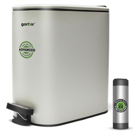 1.6 Gal/6L Bathroom Trash Can with Lid by Garbix - Stainless Steel Garbage Can with Soft Close Lid, Leak-Proof & Removable Inner Bucket with Durable Pedal Presses - Trash Bag Roll Included - White