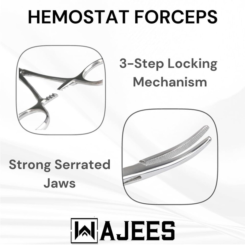 WAJEES Hemostat Forceps 8" Pean Curved Forceps, Fishing Forceps Locking