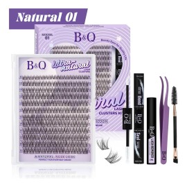 Extensiones de Pestañas Naturales Natural01 kit B&Q Kit de Pestañas Súper Naturales Suaves 9-16mm Longitudes Mixtas con Pegamento bqlash