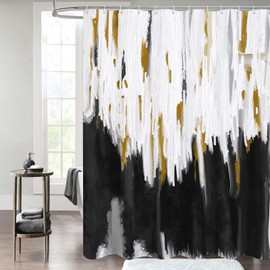 MitoVilla Abstract Extra Long Shower Curtain Set 72 x 84, Modern Ombre 84 inch XL Shower Curtains for Chic Vintage Bathroom Decor, Brush Strokes Oil Painting Fabric Shower Curtain, Black