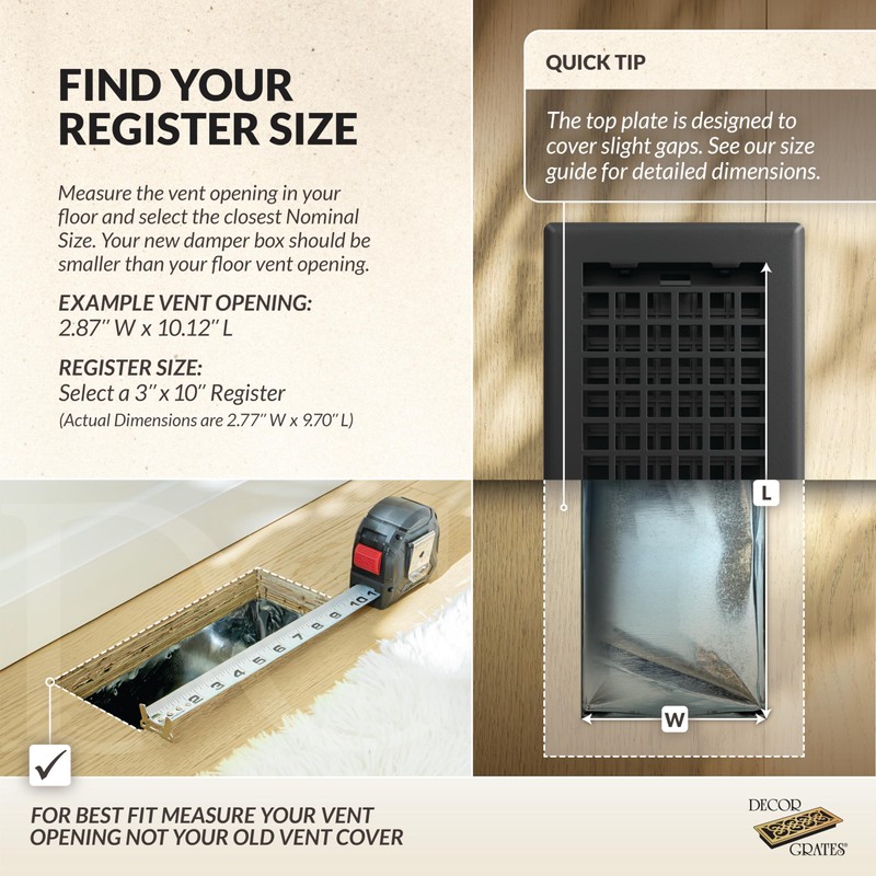 Decor Grates LTH310-BLK Lattice Floor Register, 3x10 Inches, Black,(Alloy Steel,