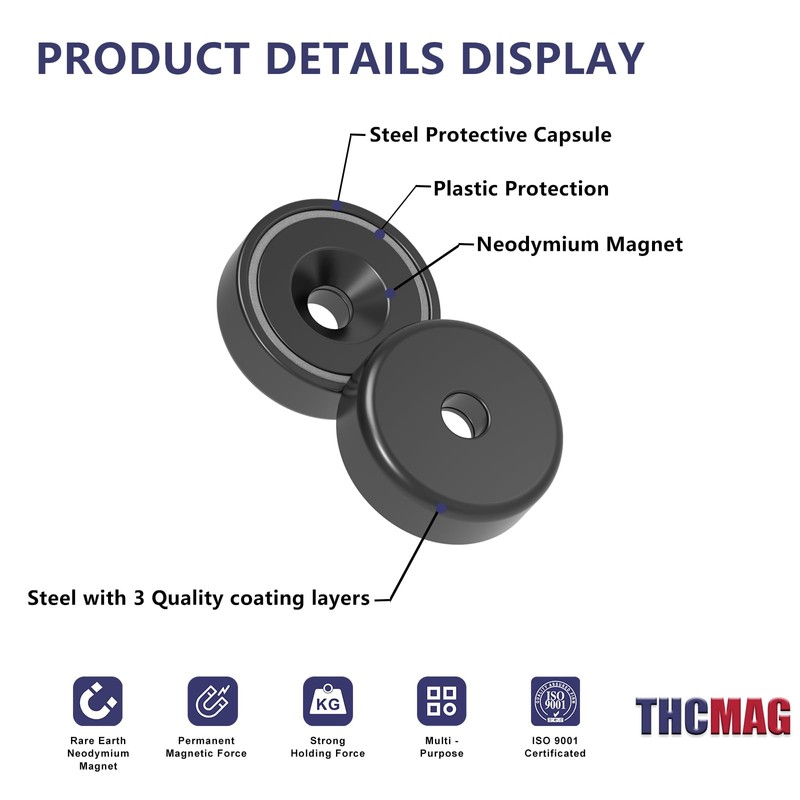 Neodymium Round Black Base Cup Magnets 40 lbs Pulling Force