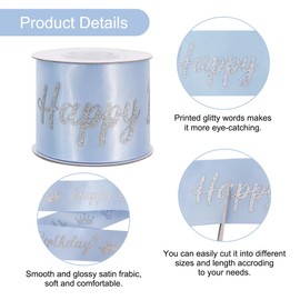 TONIFUL Blue Glitter Happy Birthday Satin Ribbon 2 Inch x 10 Yards Wide Printed Shiny Ribbon for Gift Wrapping,Flower Bouquet Decoration,Crafts,Banner Making and Party Supply