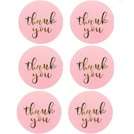 CAA Trading™ 100 x Pink Thank You Stickers Gold Lettering Labels Gifts Crafts Presents Home Made Gifts (2.5cm) 25mm (100 Stickers)